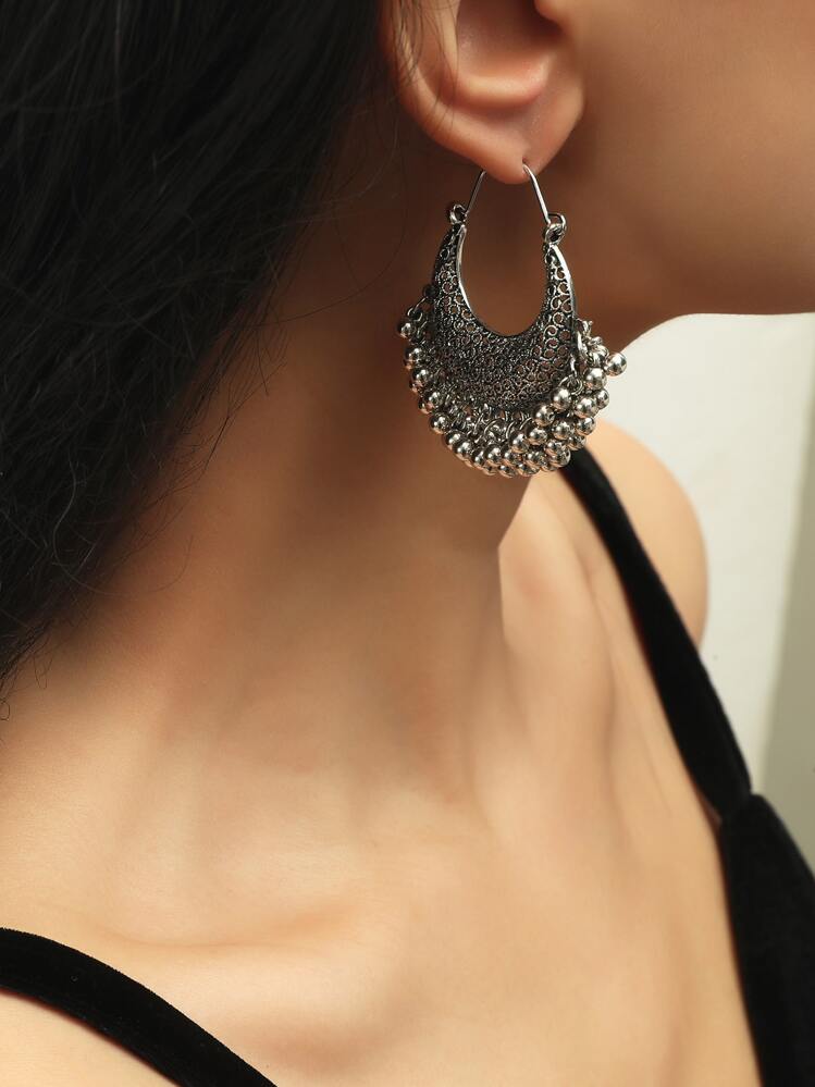 耳环 珠子流苏耳坠耳环 - 銀色 - 查看 2