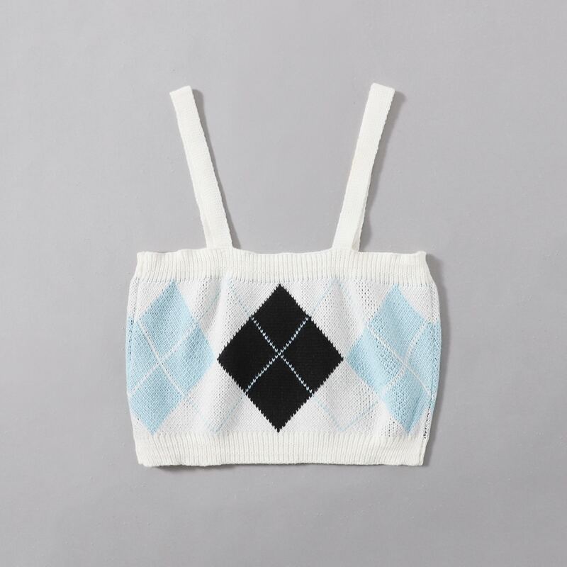 

Argyle Pattern Crop Knit Top, Multicolor