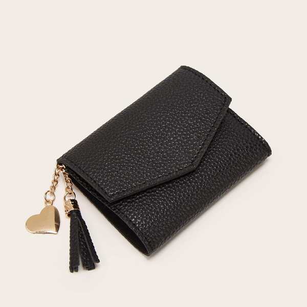 

Tassel Decor Fold Over Small Wallet, Black