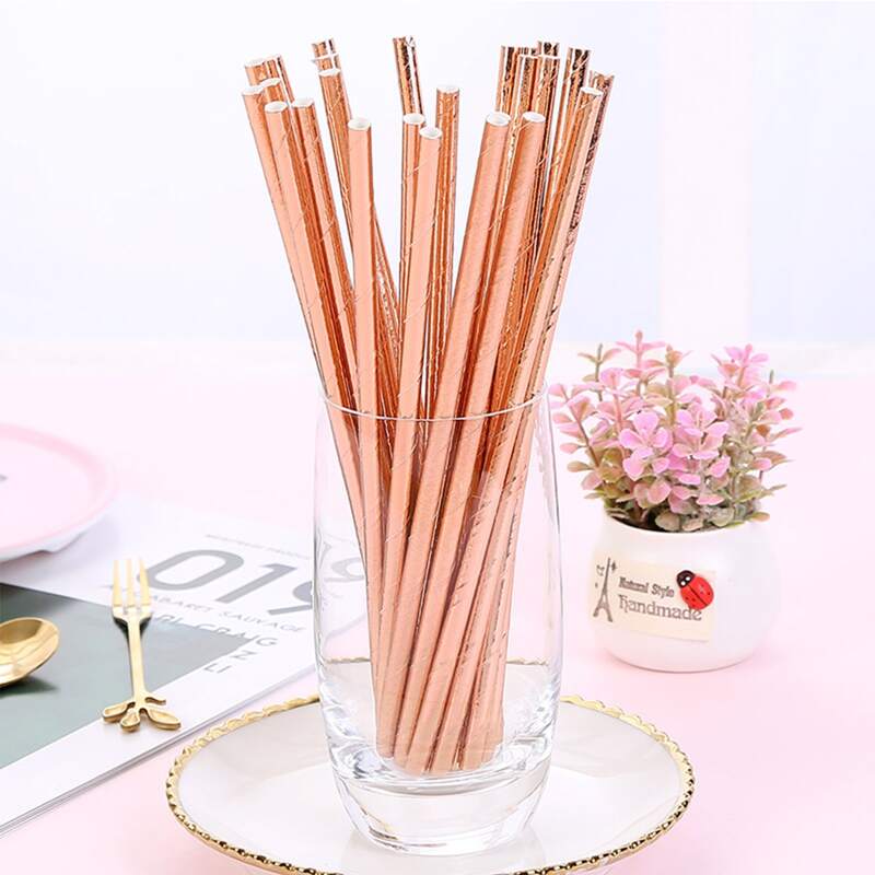 

25pcs Disposable Paper Straw, Rose gold
