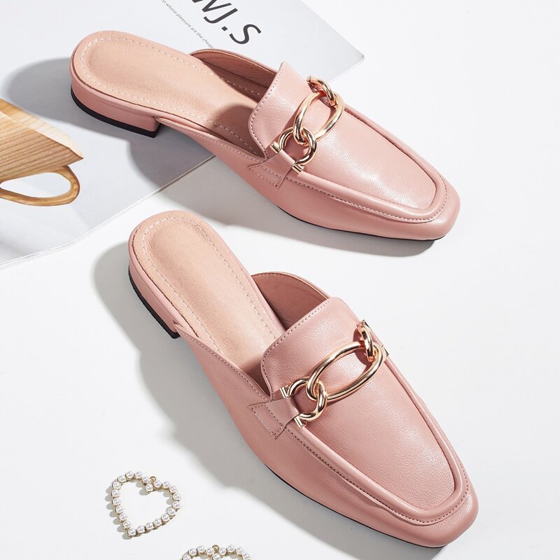 

Metal Decor Flat Mules, Pink