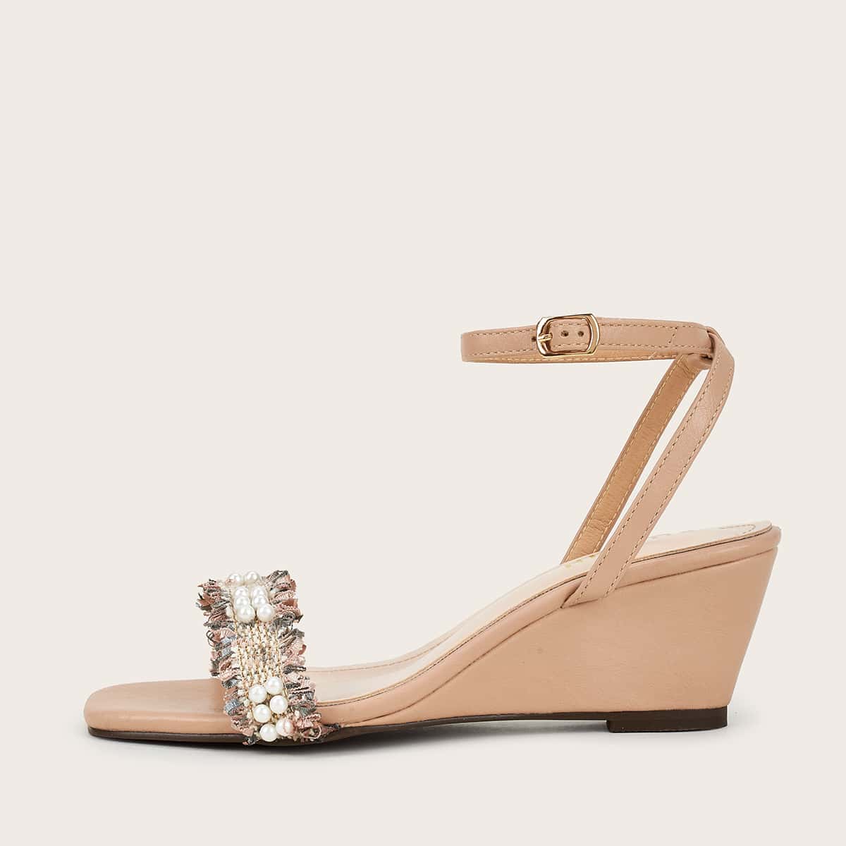 

Faux Pearl Decor Wedge Sandals, Pink