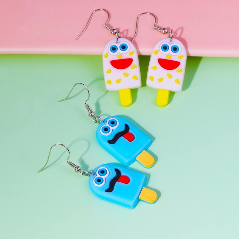 

2pairs Cartoon Popsicle Drop Earrings, Multicolor