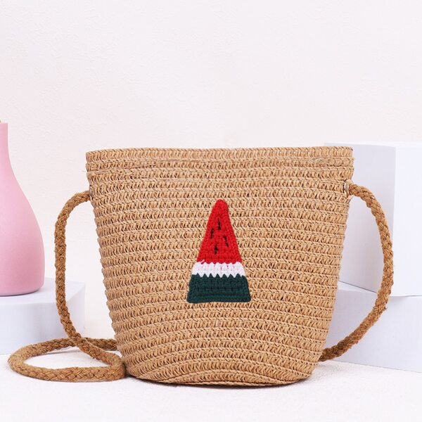 

Girls Watermelon Embroidered Straw Bucket Bag, Khaki
