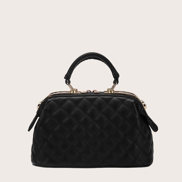 

Quilted Satchel Bag, Black