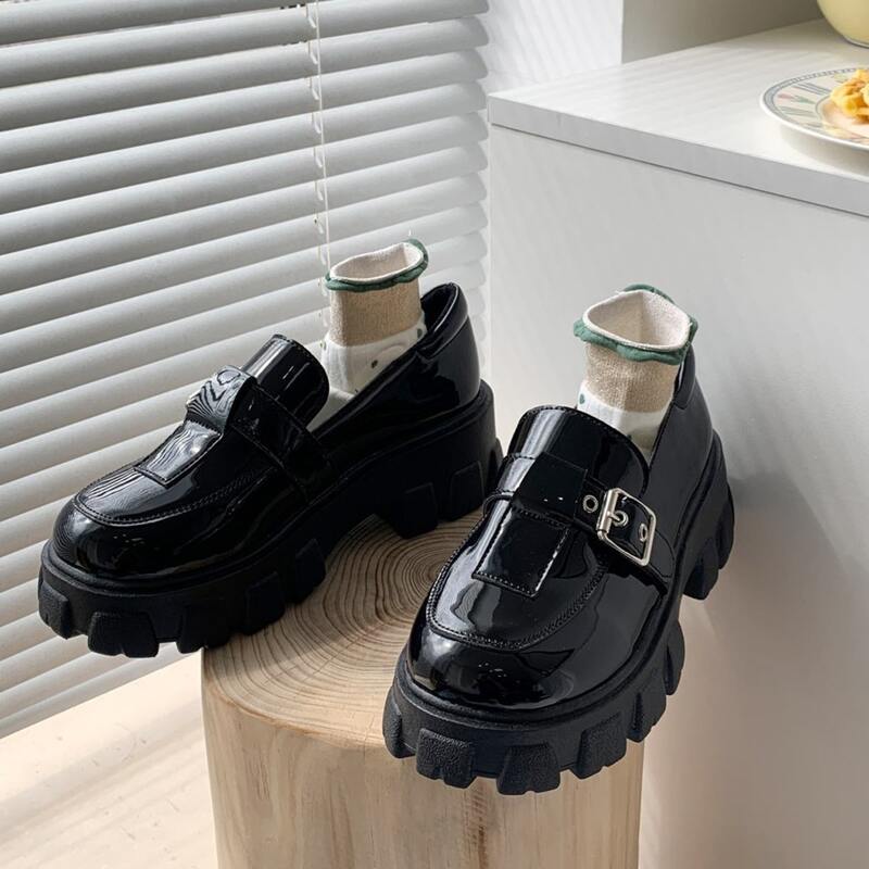 

Buckle Slip On Platform Loafers, Black
