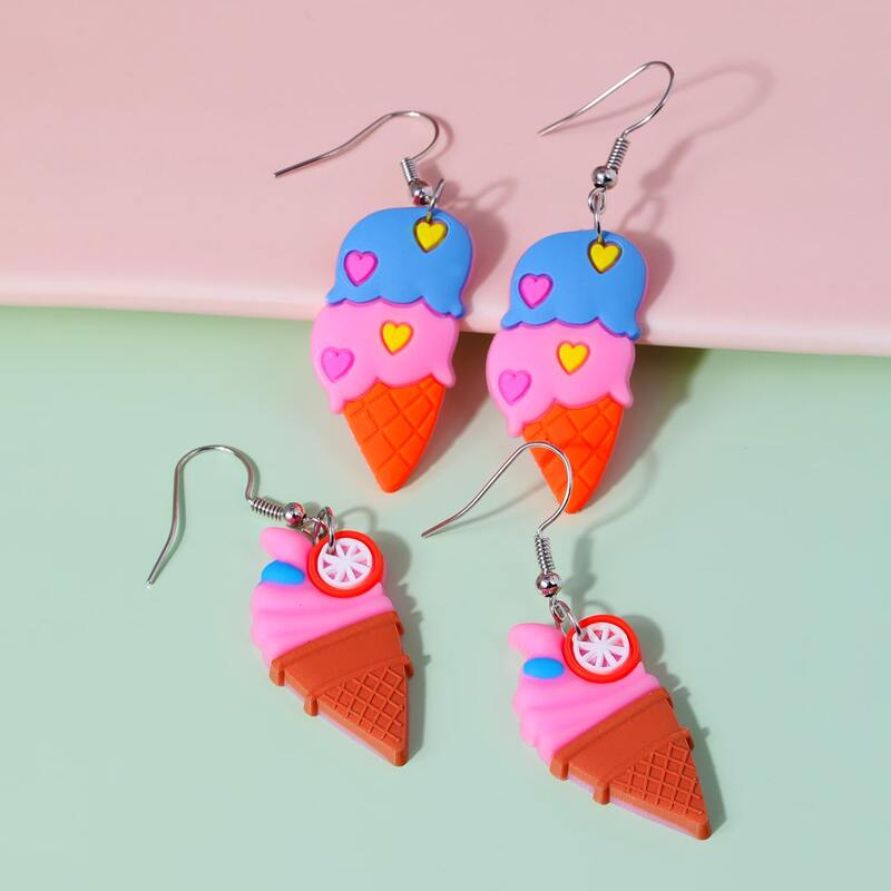 

2pairs Ice Cream Drop Earrings, Multicolor