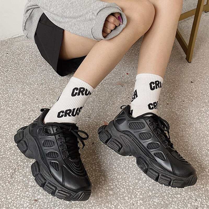 

Solid Lace-up Chunky Sneakers, Black