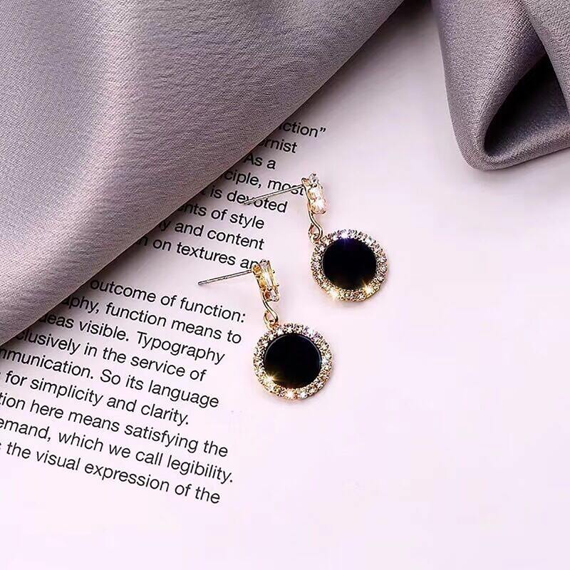

Rhinestone Circle Drop Earrings, Black