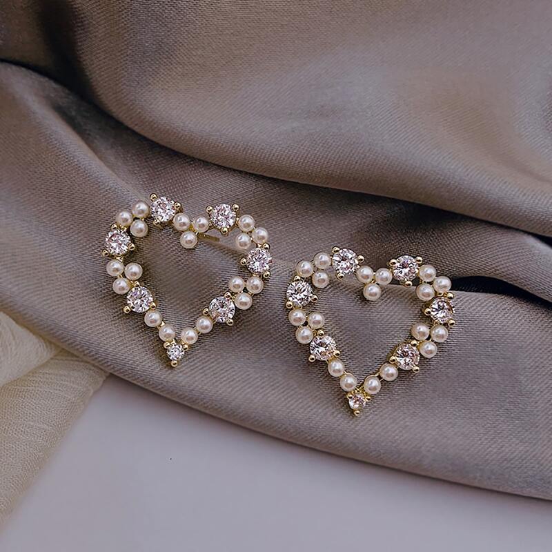 

Faux Pearl Heart Drop Earrings, White