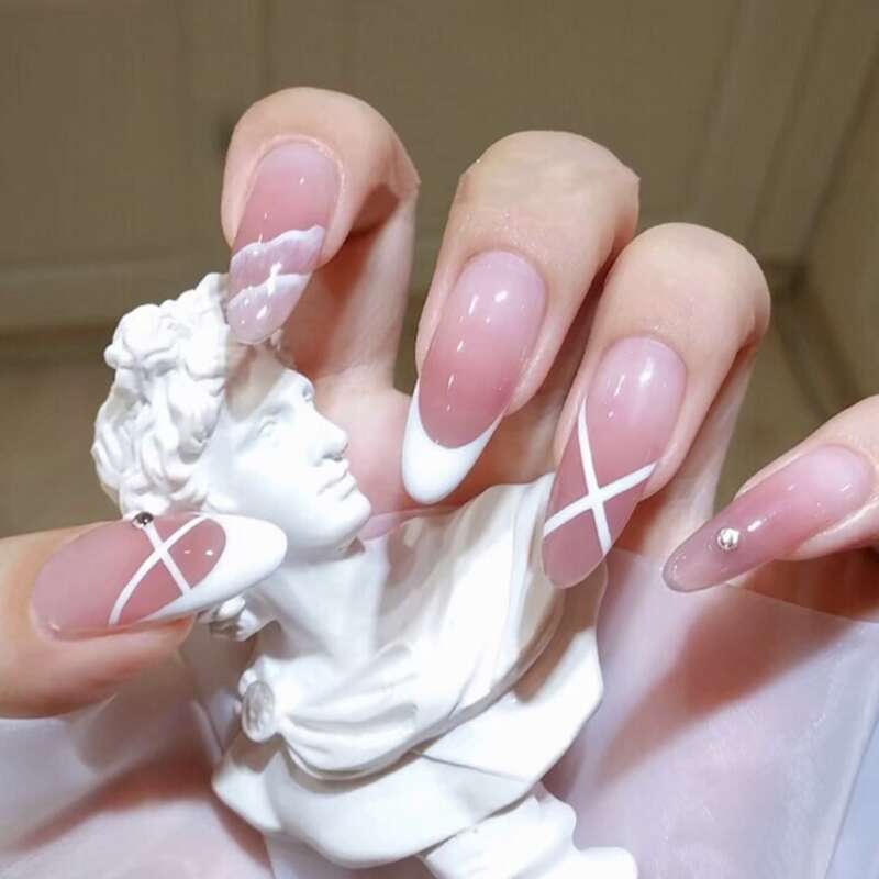 

24pcs Colorblock Fake Nail, Multicolor