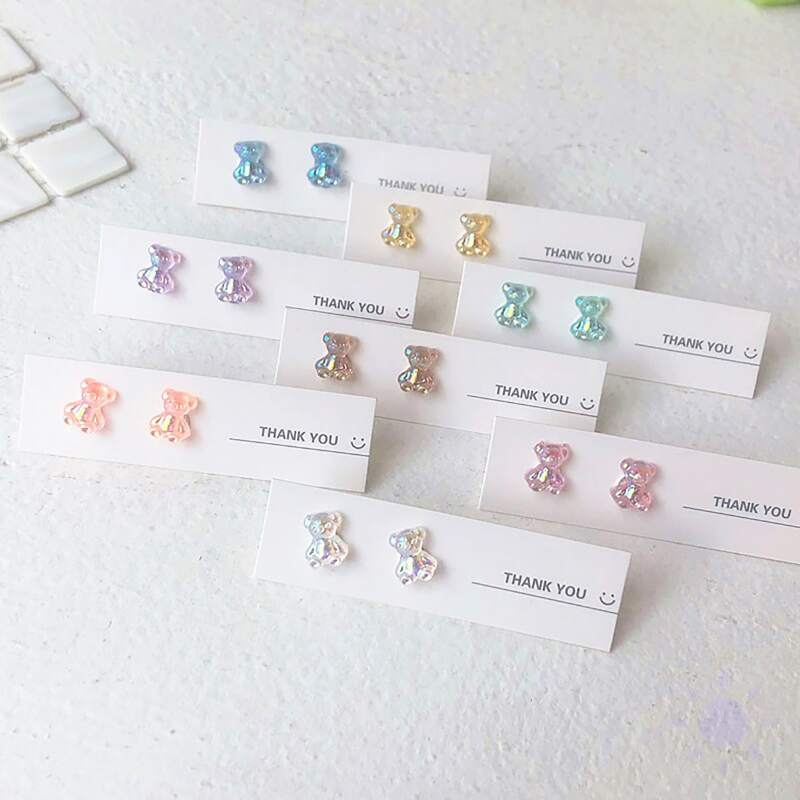 

1pair Random Holographic Bear Stud Earrings, Multicolor