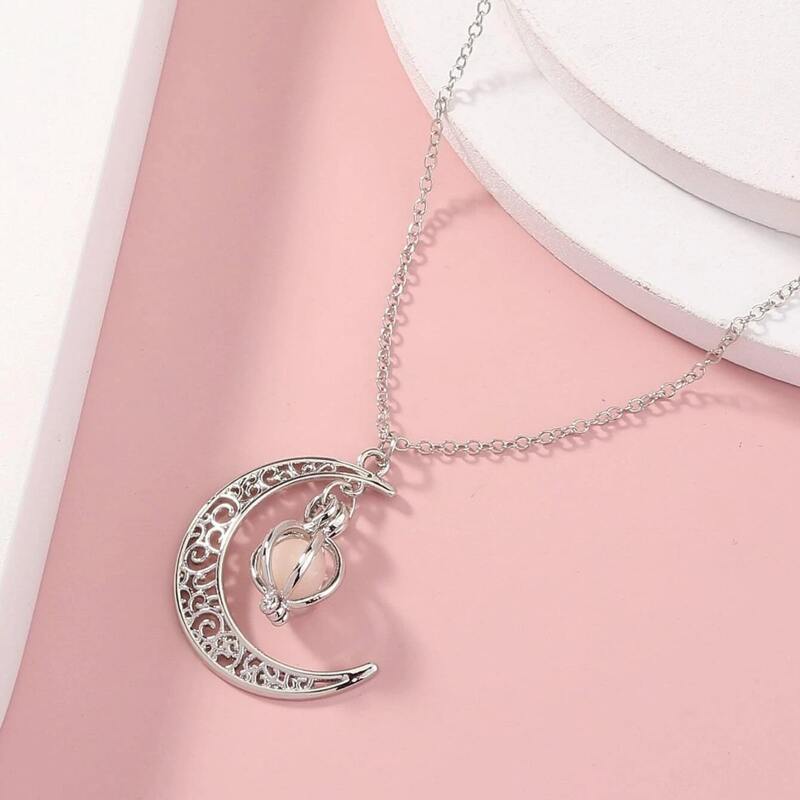 

Hollow Moon Pendant Necklace, Silver