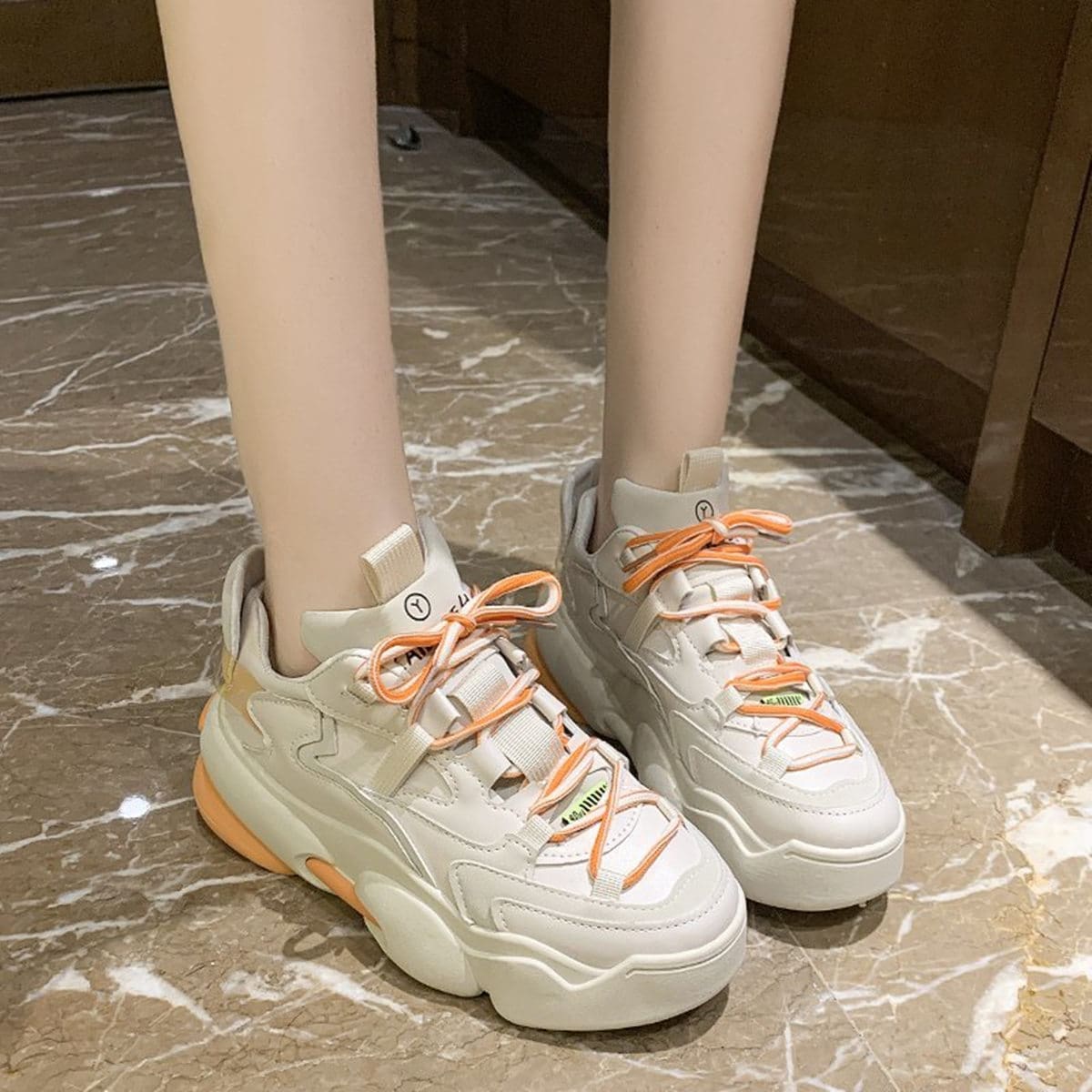 

Lace-up Chunky Sneakers, Beige
