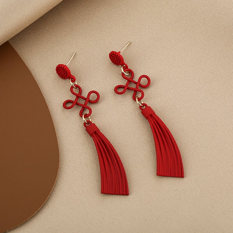 

Chinese Knot Drop Earrings, Red
