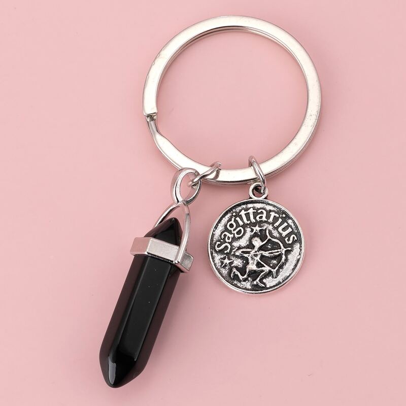 

Sagittarius Stone Charm Keychain, Black