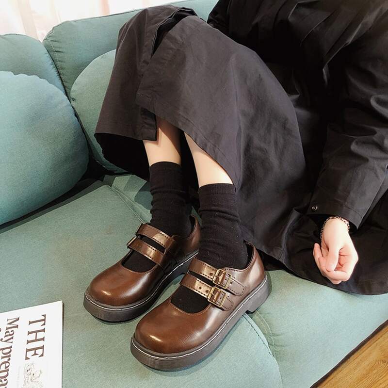 

Double Strap Mary Jane Flats, Brown