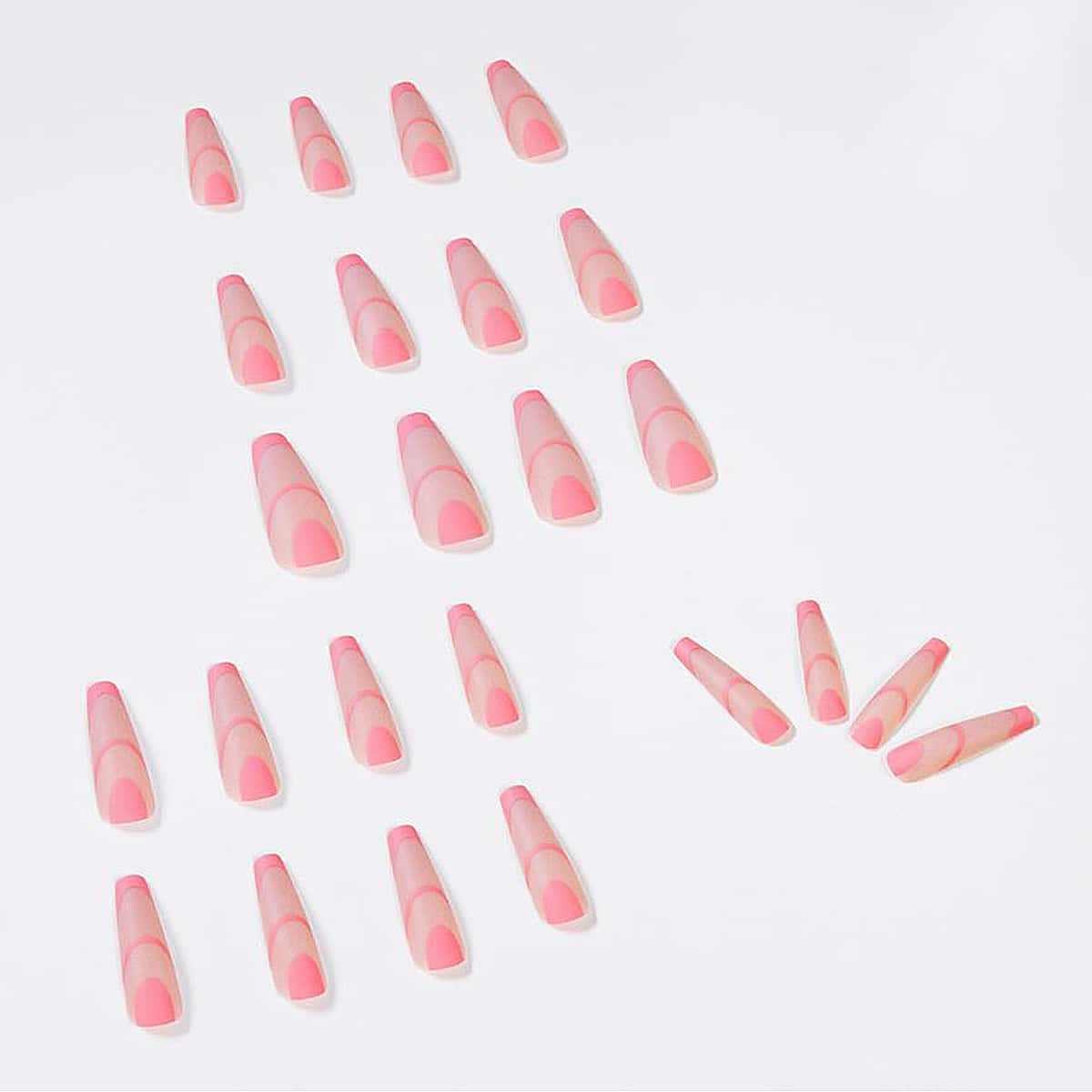 

24pcs Colorblock Fake Nail, Pink