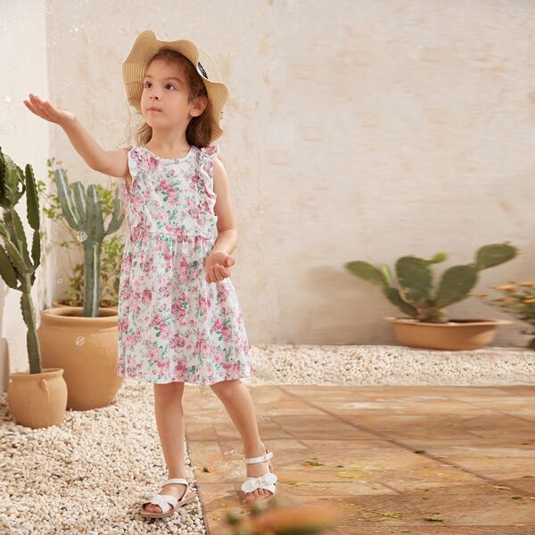 

Toddler Girls Ruffle Trim Floral Print Smock Dress, Multicolor