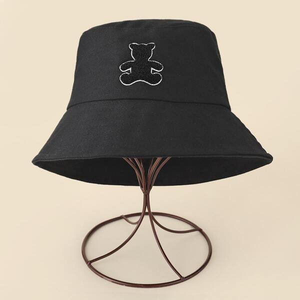 

Cartoon Embroidery Bucket Hat, Black