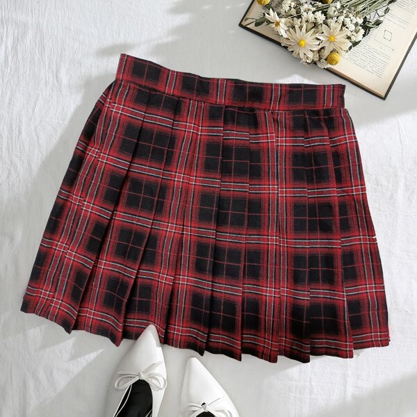 

Zipper Side Tartan Pleated Skirt, Multicolor