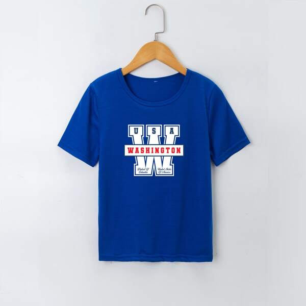 

Boys Letter Graphic Round Neck Tee, Royal blue