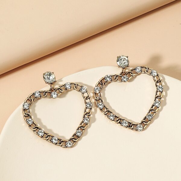 

Rhinestone Heart Design Drop Earrings, White