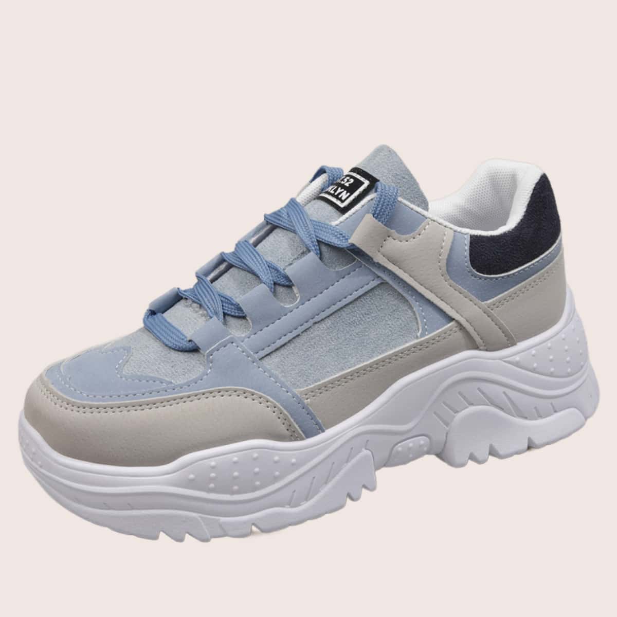 

Colorblock Lace-up Chunky Sneakers, Dusty blue