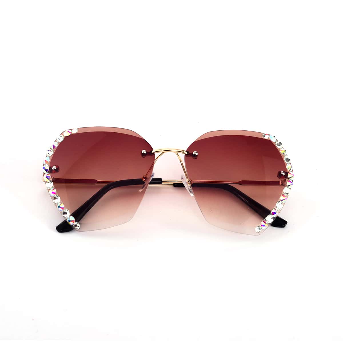 

Rhinestone Rimless Sunglasses, Coffee brown