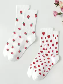 2對心形圖案襪子 - 彩色 - 查看 1