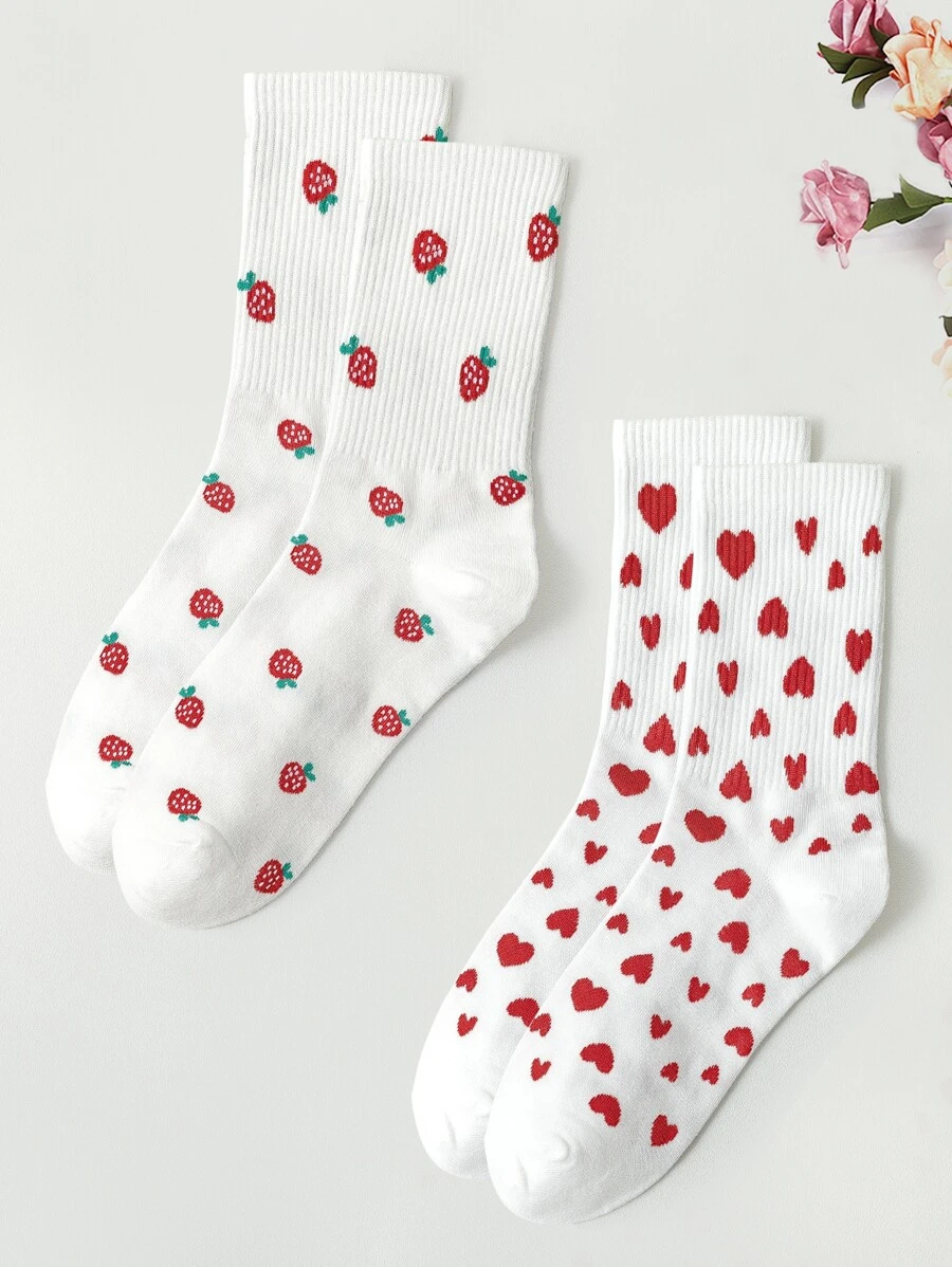 2對心形圖案襪子 - 彩色 - 查看 1