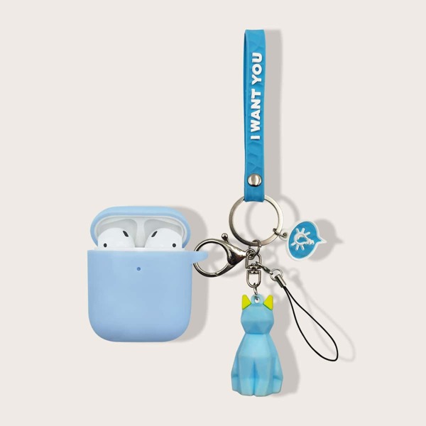 

Geometric Cat Pendant Silicone Airpods Case, Blue