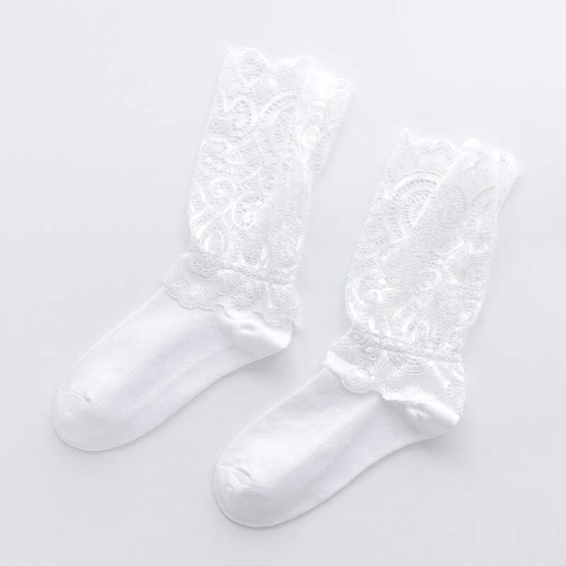

1pair Floral Lace Socks, White