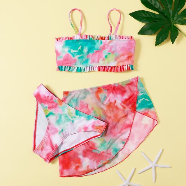 

3pack Girls Tie Dye Bikini Swimsuit & Beach Skirt, Multicolor