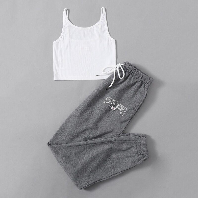 Cami Top & Letter Graphic Sweatpants, Multicolor