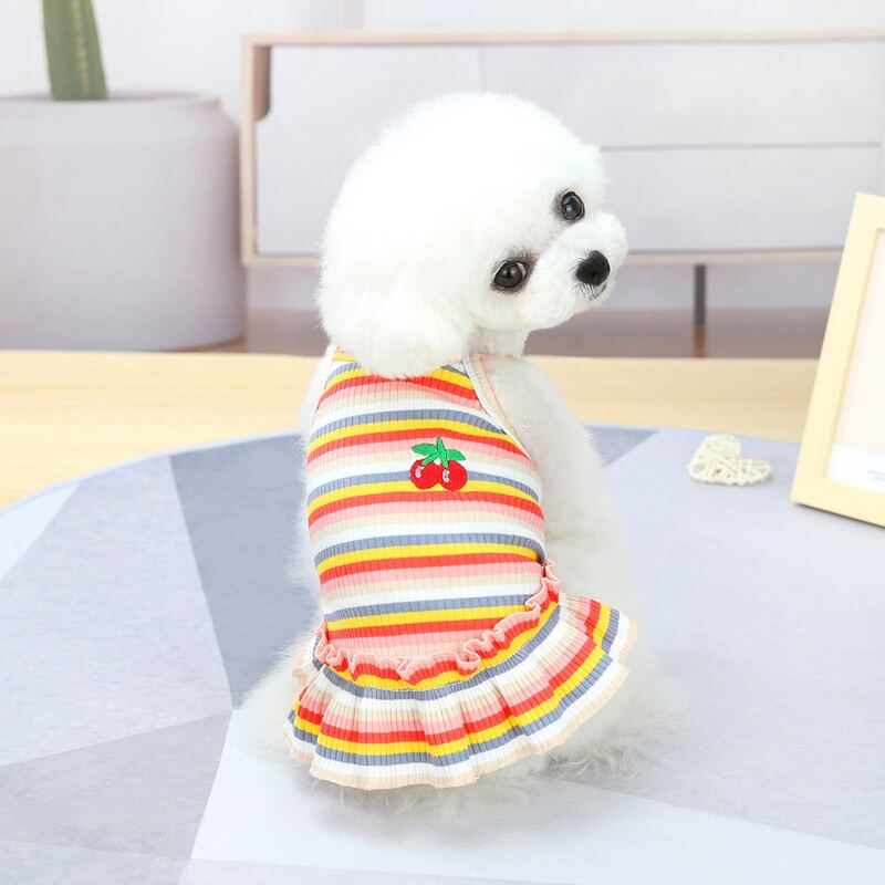 

Cherry Embroidery Striped Pet Dress, Multicolor
