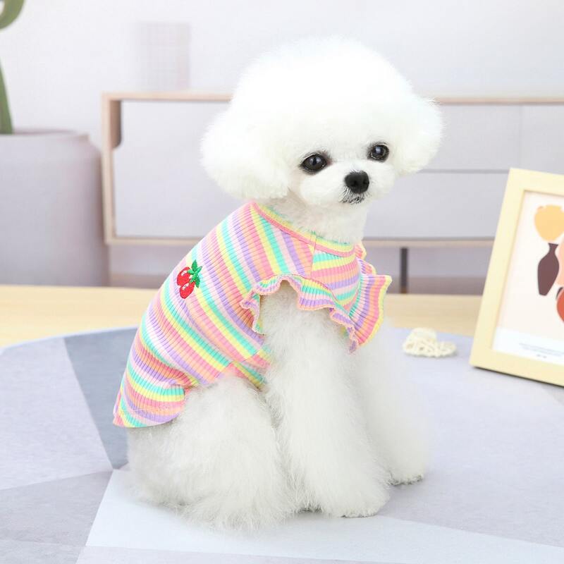 

Cherry Embroidery Striped Pet Tank Top, Multicolor