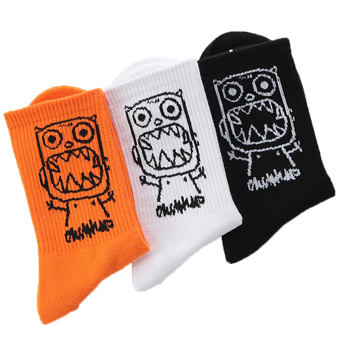 

3pairs Cartoon Crew Socks, Multicolor