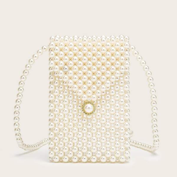 

Faux Pearl Beaded Crossbody Bag, White