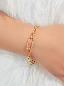 Rhinestone Decor Bracelet - Yellow Gold - View 3
