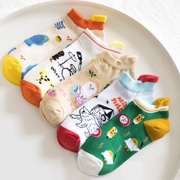 

5pairs Cartoon Graphic Socks, Multicolor