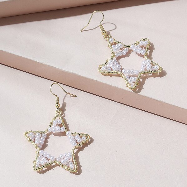 

Faux Pearl Star Decor Drop Earrings, Gold