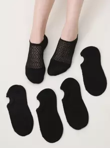 5pairs Hollow Out Ankle Socks, No Show Socks - Black - View 1