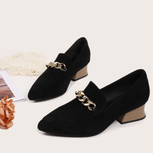 

Chain Decor Loafer Pumps, Black
