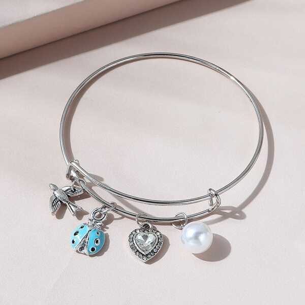 

Faux Pearl Charm Bangle, Silver