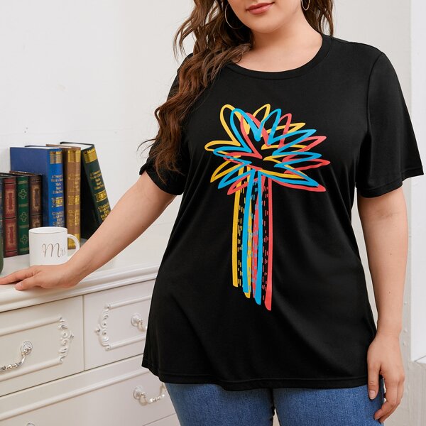 

Plus Graphic Print Crew Neck Tee, Black