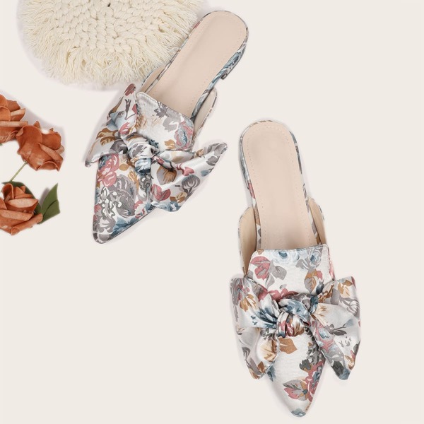 

Floral Bow Decor Flat Mules, Multicolor