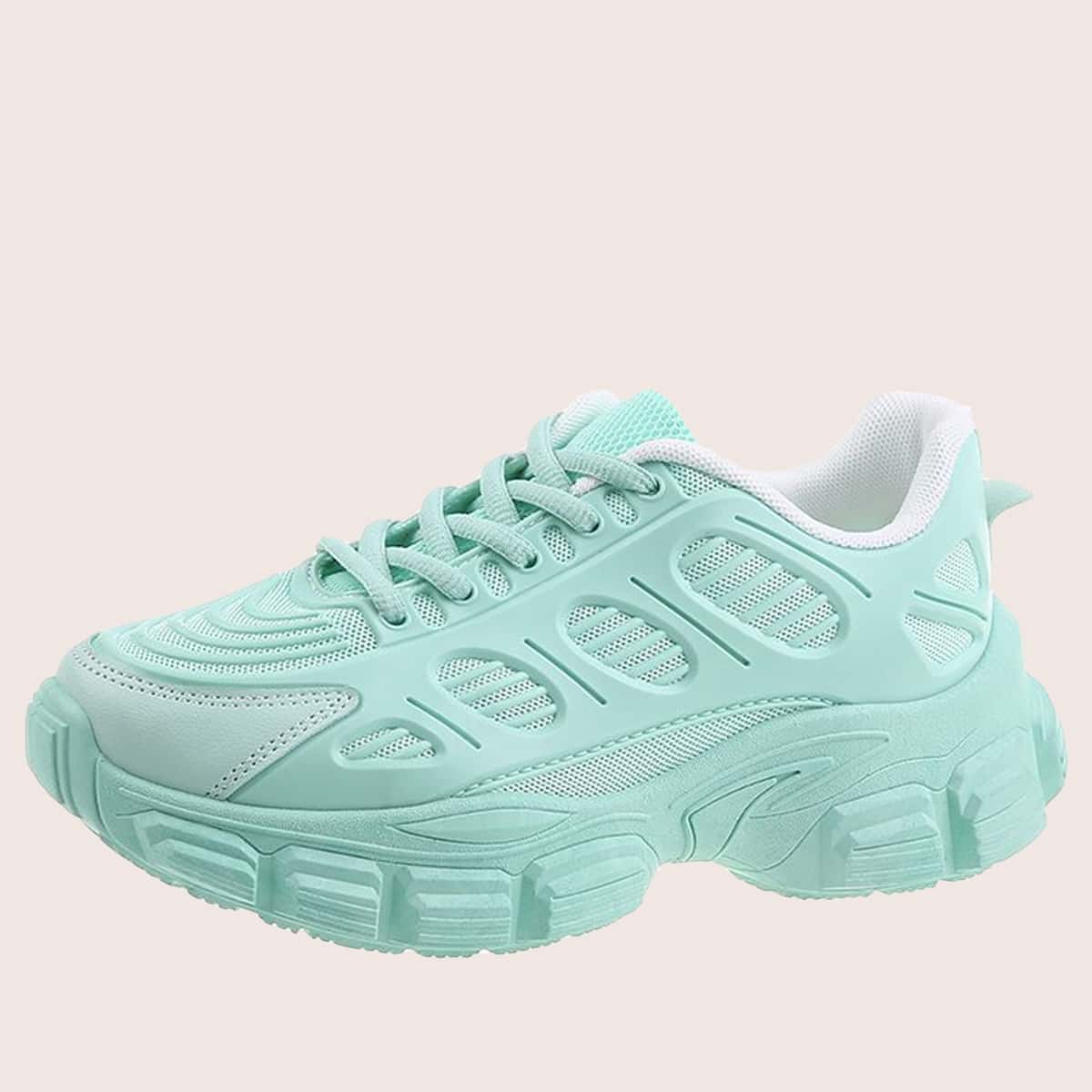 

Lace-up Mesh Chunky Sneakers, Mint green