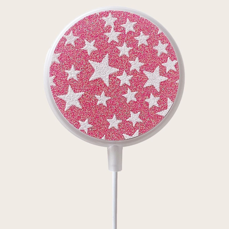 

Glitter Star Print Wireless Charger Case, Hot pink