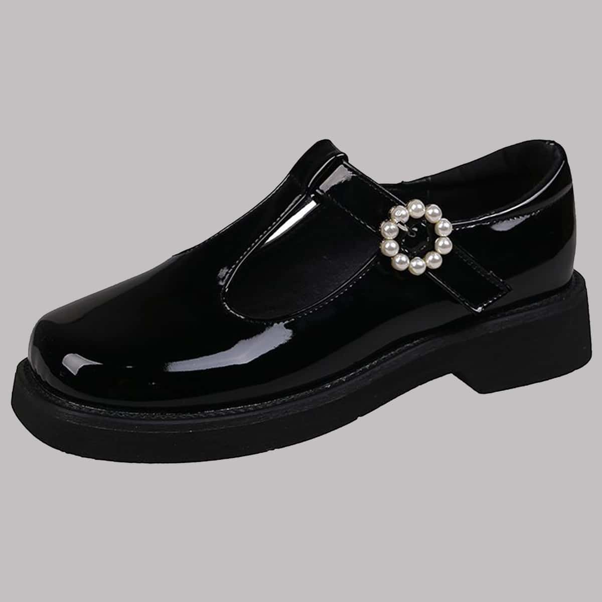 

Faux Pearl Buckle Mary Jane Pumps, Black